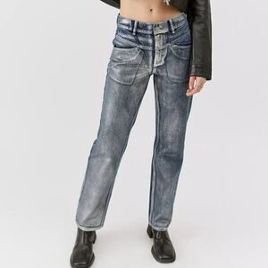 BDG Cowboy Jeans High Rise Straight Relaxed Blue Silver Painted Women's Size 27